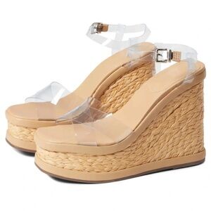 Schutz Caryne Platform Wedge Sandals Size 10.5 B Transparent Strap Boho Chic EUC